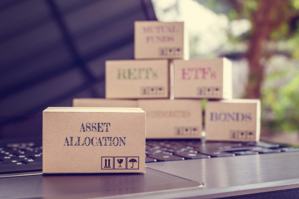 Photo illustration depicting marked boxes representing asset allocation